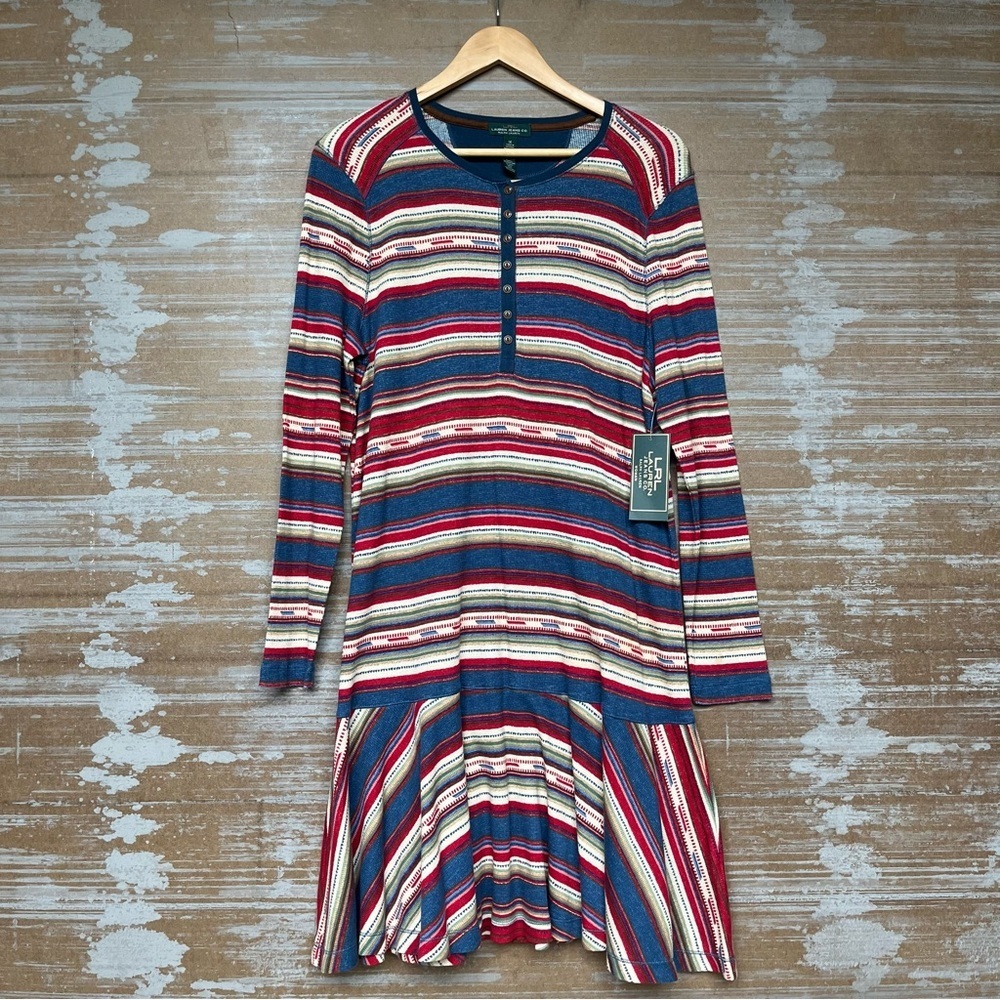 Lauren Ralph Lauren NWT Henley Dress Aztec Stripe Western Boho Preppy Womens 1X